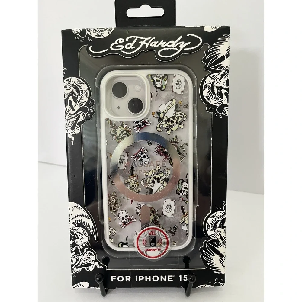 Ed Hardy Hard Case Cover iPhone 15, Live Kills Slowly Tattoo Case - A170